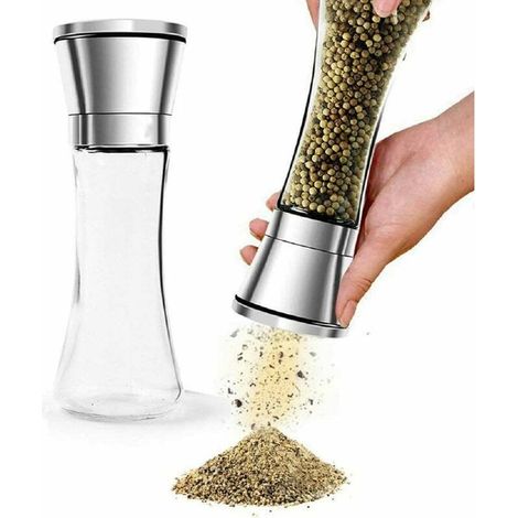 royaluxe - Ensemble de moulins à sel et à poivre, moulin à sel et à poivre manuel en acier inoxydable de qualité supérieure Banne, salières et poivrières avec grossièreté réglable (lot de 2) (1/5)