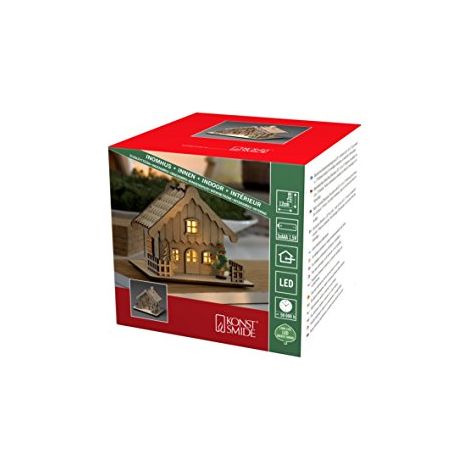 Konstsmide 3234-100 - Casetta in Legno con Tetto Naturale, per Uso Interno (IP20), 2 diodi Bianchi Caldi, Funzionamento a Batteria: 3 x AA 1,5 V (escl.) (1/3)
