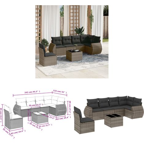 Salon de jardin avec coussins 7 pcs gris résine tressée - Ensemble Salon De Jardin - Mobilier De Jardin - Salon D'extérieur - Résine Tressée - Rotin Synthétique - Home & Living (1/3)
