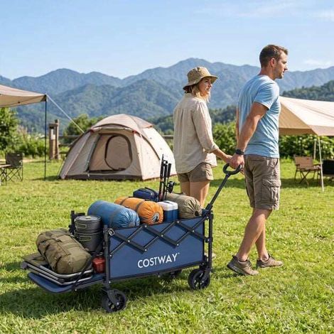 Foldable Wagon, 92L Capacity, Adjustable Handle, Blue (1/5)