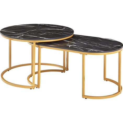 Set di 2 tavolini da caffè impilabili effetto marmo nero e oro 030009706