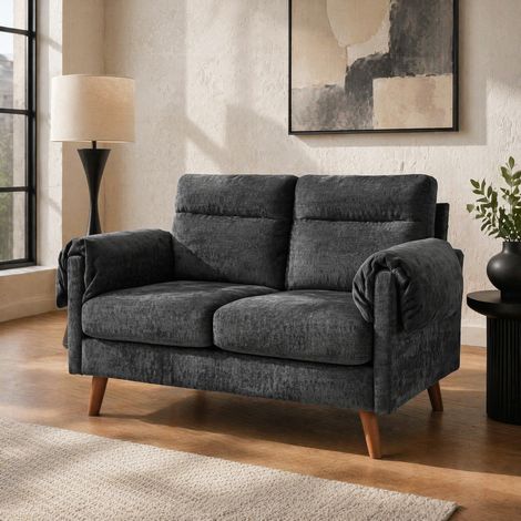 Sofa 2-Sitzer aus Chenille in Schwarz für kleine Räume OKMYHOME (1/5)