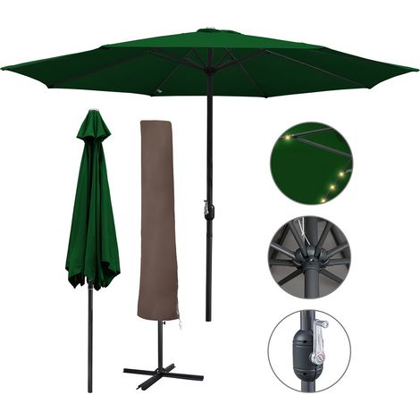 EINFEBEN 3m Parasol UV40+ market parasol avec LED solaire & housse de protection jardin, Vert (1/5)