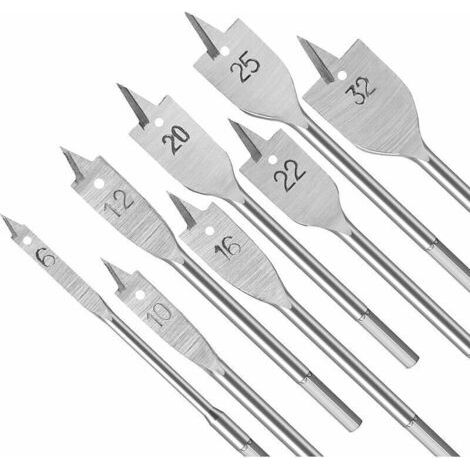 Mèches à Bois,Kit De Mèches à Bois Plates Professionnelles,Forêts Plat Bois,Outils d'artisan 6/10/13/16/19/22/25/32mm Pour Travail Du Bois 8 Pcs (1/5)