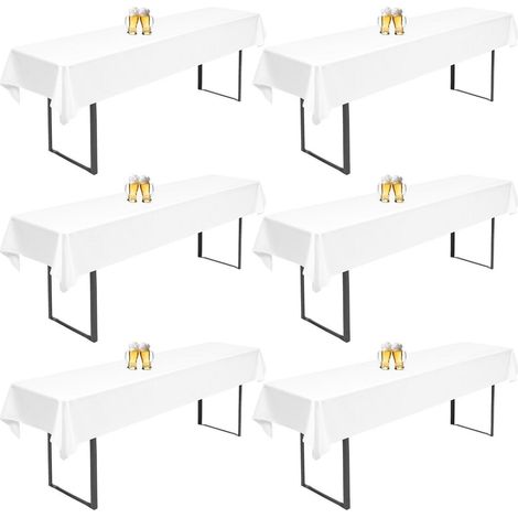 6er Set Biertischdecken Weiß 250x100cm Wasserabweisend Waschbar Polyester