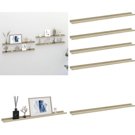 Wandregale 4 Stk. Weiß und Sonoma-Eiche 100x9x3 cm - Wandregal - Regal - Möbel - Wohnzimmerdeko - Dekoration - Home & Living (1/5)