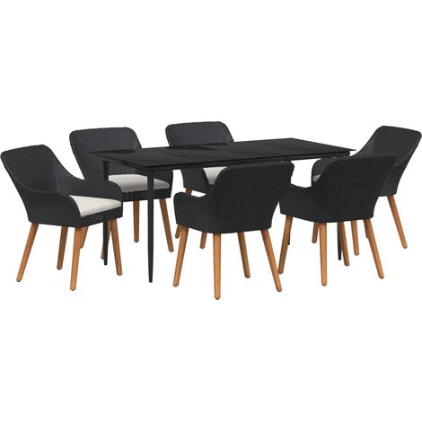 vidaXL Garten Essgruppe mit Kissen 7 pcs Schwarz Poly-Rattan (1/3)