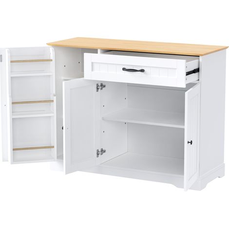 Credenza moderna bianca e naturale con 3 ante e 1 cassetto in MDF (1/5)
