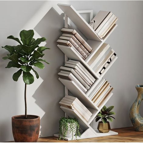 Librería árbol estrecha de 7 niveles, 50 x 24 x 109 cm, blanca HAVRYA (1/5)