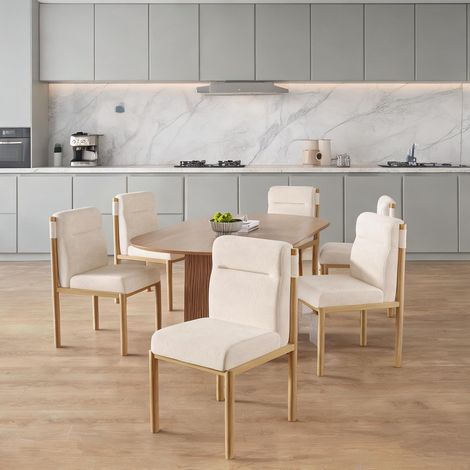 Lot de 6 chaises de salle à manger en tissu Sherpa neutre beige (1/5)