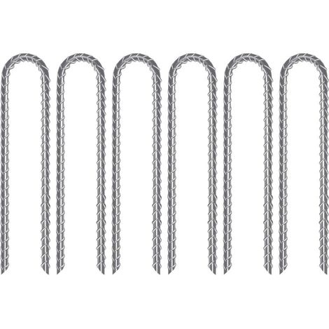 Set of 6 U-Shaped Ground Pegs, Heavy Duty Galvanized Steel Ground Stakes for Trampoline, Camping Tent and Garden (1/5)