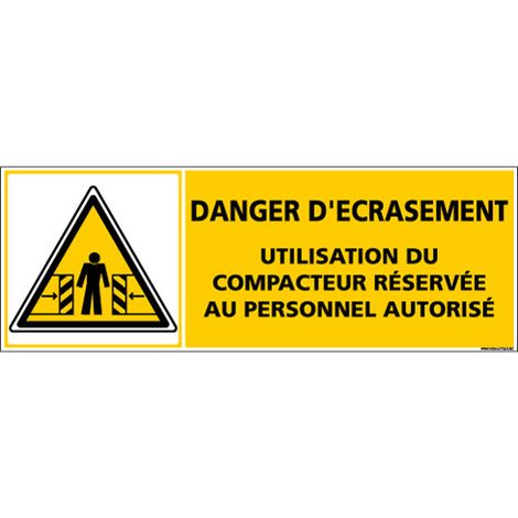 Panneau DANGER D'ECRASEMENT (C1367) - Adhésif - 350 x 125 mm