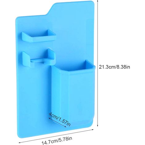 Plateau rangement salle de bain en silicone étanche porte brosse à dents adhésif sans percement 21.3x14.7x4 cm 120 g (1/2)