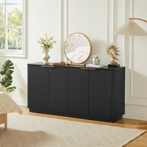 Credenza 160x40x80 cm nera in MDF con design ondulato e ampio spazio contenitivo (1/5)