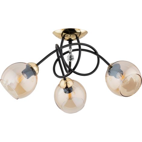 Plafonnier moderne Modena Alfa doré/noir verre ambre 3xE27 (1/3)