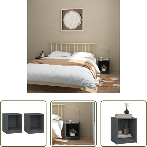 vidaXL Kiefer Nachttisch - Nachttische 2 Stk. Grau 35,5x33,5x41,5 cm Massivholz Kiefer (1/5)