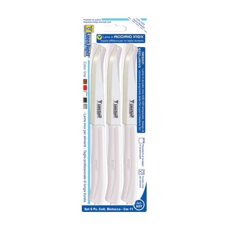 Coltello Bistecca Super De Luca Manico Plt Bianco Inox 11 cm 6 Pezzi