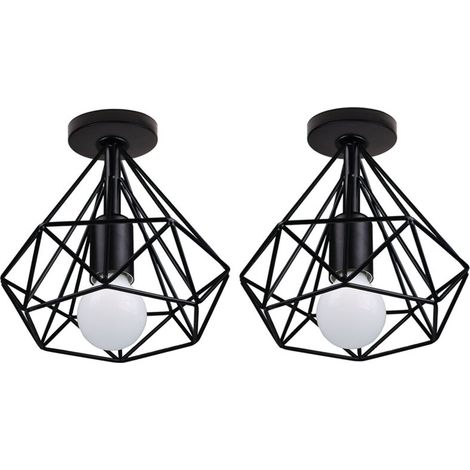 2PCS Plafonnier Moderne En Forme De Diamant Lustre Créatif Simple Ø20CM Pour Café Restaurant Salle À Manger Bar (Noir) (1/5)