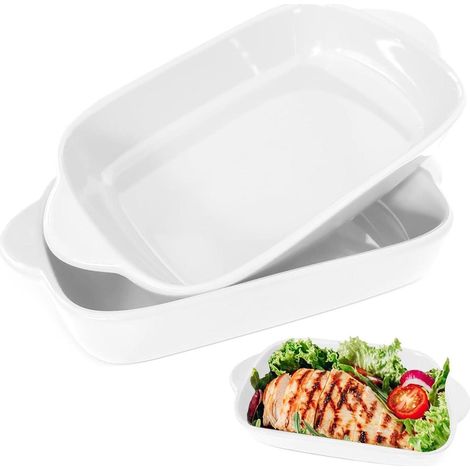 2 pièces Plat à gratin céramique, 23 x 13 cm, petit plat rectangulaire avec poignée pour lasagne, tiramisu et gratins (1/5)