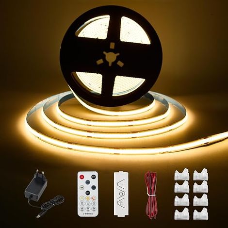Warm White COB LED Strip - Under Cabinet Lighting Kit with RF Remote Control for Showcase, Kitchen, Office, Shelf, Cupboard - 24V Adapter Included - 2700K (1/5)
