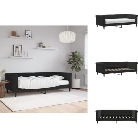 Lit de jour avec matelas noir 90x190 cm velours - Canapé Lit - Lit Deux Places - Lit Convertible - Meuble Multifonction - Literie (1/5)