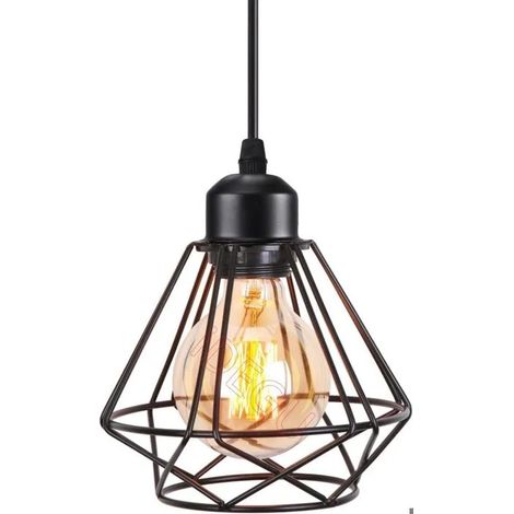 Suspension Luminaire Vintage 16cm Lustre Plafonnier Industriel en Métal E27 Éclairage de Plafond Design Cage Abat-jour Rétro (1/5)