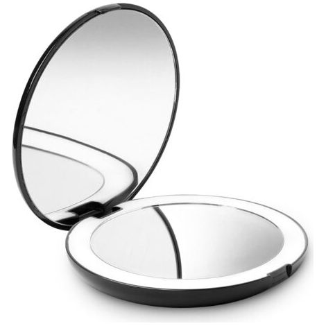 LED Miroir de Poche Lumineux, Grossissant 1x / 10x - Grand Miroir à Main de Maquillage avec Éclairage Naturel, 9 cm de Diamètre, Compact et Portable pour Voyage (Noir)