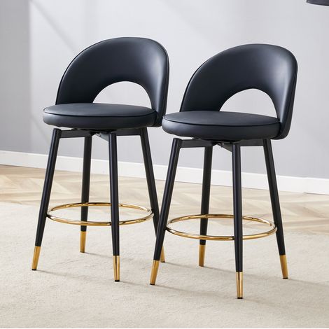 Set di 2 sgabelli da bar girevoli a 360° in metallo e PU neri con dettagli oro OKWISH (1/5)