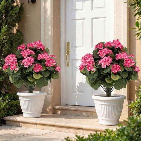 Artificial Geranium Plants, 2-Pack, Pink, Indoor/Outdoor (1/5)
