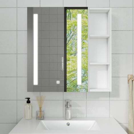 OCEAN contenitore con specchio a muro da Bagno con Specchio 70x70cm e Pensile Alto, Set Completo, Bianco (1/5)