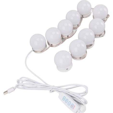 Éclairage LED pour coiffeuse avec 10 ampoules à intensité variable, couleur et luminosité réglables via USB, idéal pour le maquillage, le dressing ou la salle de bain.