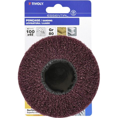 Tivoly - Set di 1 ruota a lamelle in nylon abrasivo / Dim Ø100x45 / Gr: 80 + 1 ruota a lamelle / Dim Ø60x40 / Gr: 80