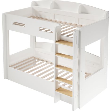 Letto a soppalco con letto inferiore, presa USB e ripiani, bianco, 90 x 200 cm (1/5)