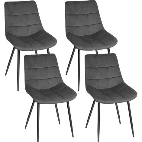 Lot de 4 Chaise de Cuisine Assise rembourrée en Velours Pieds en métal Stable,Gris Foncé (1/5)