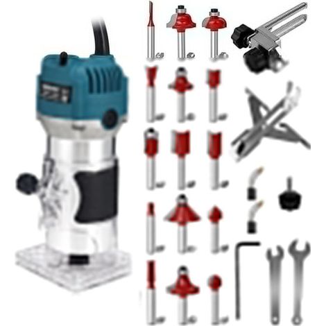 800W Holzoberfraese, 220V, 30000 U/min, 6,35 mm Spannzange, 15x Fraeser – fuer Holzbearbeitung
