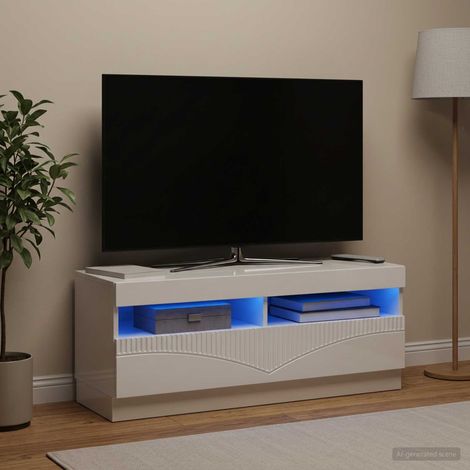 vidaXL Meuble TV LED Blanc brillant Bois d'ingénierie (1/5)
