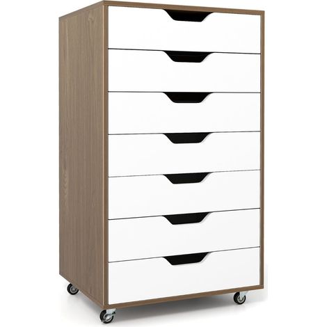 Archivador móvil con 7 cajones y ruedas, madera natural