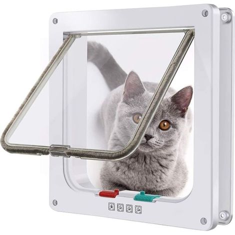 Chatière magnétique 4 voies pour chat et petits chiens – Verrouillable – Dimensions 25 × 23,5 × 5,5 cm – Installation sur murs et portes (1/5)