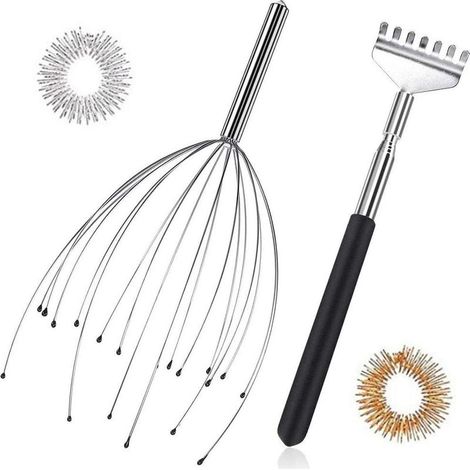 Ensemble de massage de la tête, du dos et des doigts avec poignée en acier inoxydable (emballage boîte blanche) - Griffe de massage de la tête en fil d'acier inoxydable (1/5)