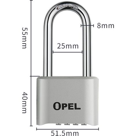 Cadenas Code 4 Chiffres, 52mm Cadenas Extérieur Etanche, Robuste et Antivol, 8mm Loquet Cadenas à CombinaisonGris, faisceau long 50 (1/5)