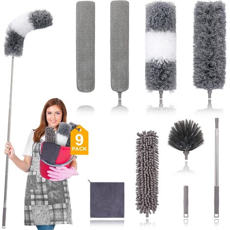 Lot de 9 plumeaux en Microfibre pour Nettoyage de Ventilateur, Haut Plafond, Stores, Meubles, Voitures, 76,2 à 254 cm, réutilisables (1/5)