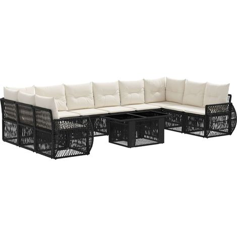Conjunto de sofás de jardín 11 uds. Negro y Blanco Crema vidaXL (1/5)
