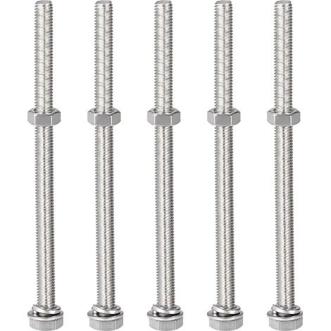 Lot de 5 vis à tête hexagonale M8 x 130 mm, écrous, rondelles plates et de verrouillage, boulons hexagonaux entièrement filetés en acier inoxydable 304 (1/5)
