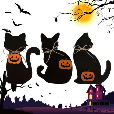 Panneau Halloween De Plateau À Étages 3 Pièces Ornement Rustique En Bois Décor Plateau À Étages Panneau Chat Noir Pour Jardin Salon Cuisine Bureau Bibliothèque Salle À Manger (1/5)