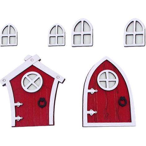 ensembles de décoration extérieure : porte féerique murale, porte de fenêtre miniature en bois, modèle de porte féerique.-9.9x8.9cm-Red (1/3)