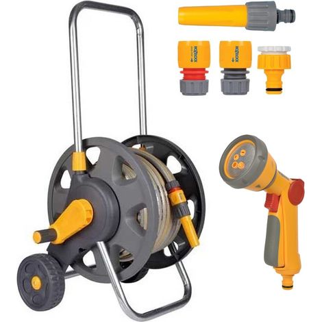 Hozelock 45m Free Standing Garden Hose Cart 20m Hose Connector Spray Gun 2489