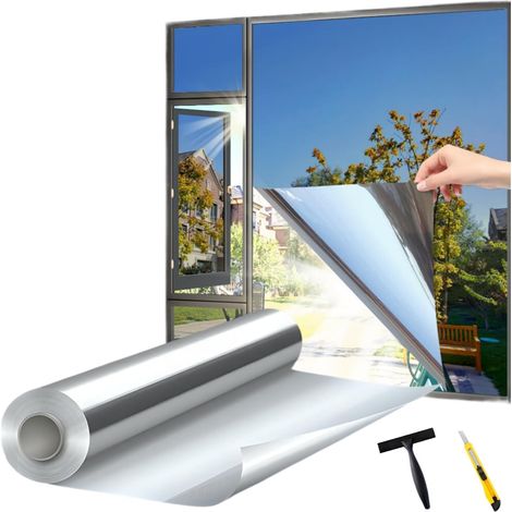 Film Miroir pour fenetre Anti Regard Anti UV avec Kit de Pose Film occultant Fenêtre Bon Effet Miroir Protection de la Vie privée pour Maison Bureau Magasin (Argenté, 40X200(cm)) (1/5)