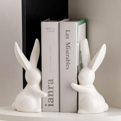 Dekorative Buchstützen aus Keramik, lustige Buchstützen, hasenförmige Regalstopper