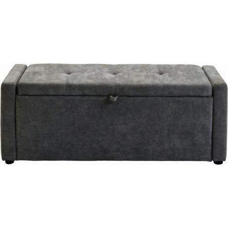 Panca baúl acolchada de tela efecto lino 122 x 48 x 44 cm gris oscuro MODENUIT (1/5)