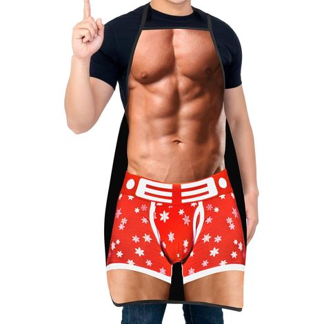 Tablier de Barbecue Amusant pour Homme et Femme, Tablier de Cuisine pour Chef de Cuisine, Cadeau d'anniversaire pour Mari, épouse, Papa, Maman et Amis, Rouge - Muscleman 1, M (1/4)